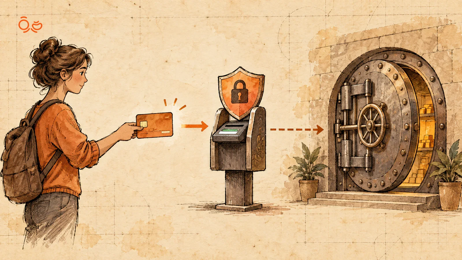 A bank card mediates access to an account.