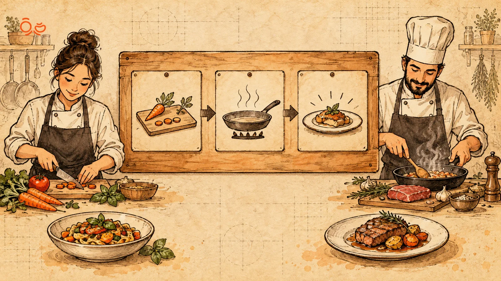 Different cooks follow the same sequence of recipe steps.